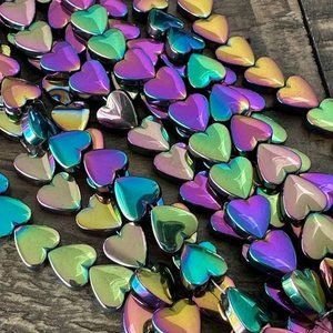 8mm Hematite Heart Bead Strand - Electroplated - Non-Magnetic